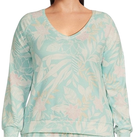 NWT PJ Salvage Pajama Top Size 2X Fleece V-Neck Long Sleeve Floral Peachy Cozy - Picture 1 of 9